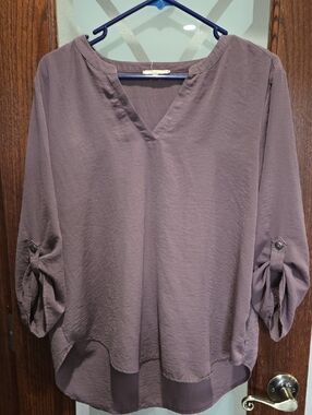 Maurices Dusty Lavender V-Neck Roll-Tab Tunic Top